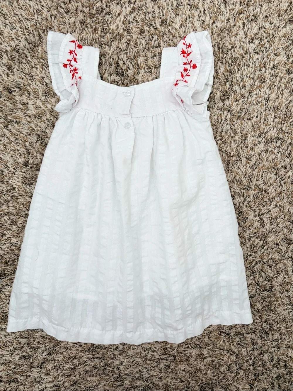 White Girls' Embroidered Ruffle Dress with Red Detail